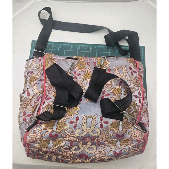 PETUNIA PICKLE BOTTOM Brocade Tote Diaper Bag Baby Backpack Pink - Picture 3 of 16